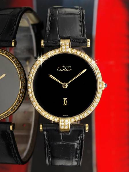 本物★カルティエ　ブラックダイヤメンズ時計