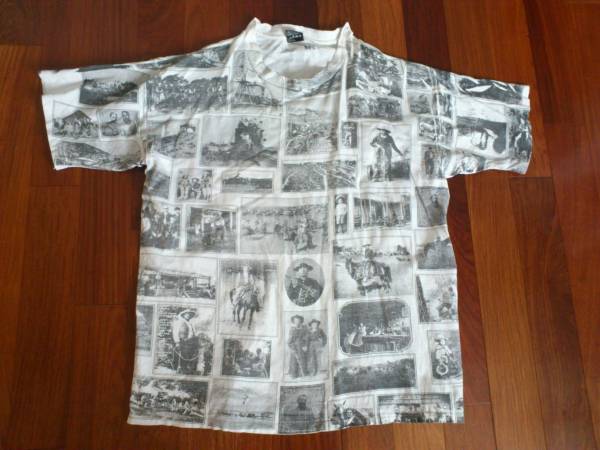 ウエスタン総柄フォトTシャツ/族民族開拓ピクチャーネイティブ