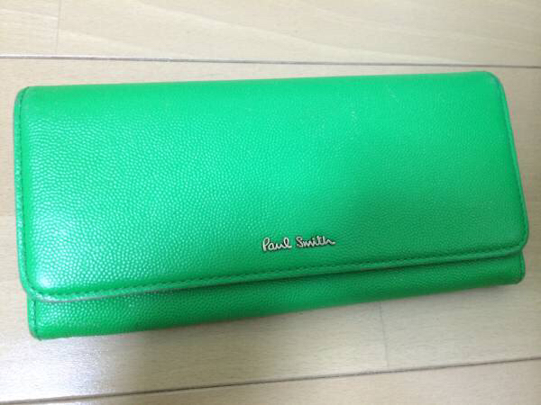 美品☆ポールスミスPaulSmith蛍光グルーン緑☆長財布☆イギリス