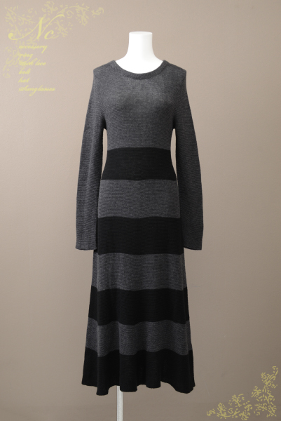 USED*Sybilla/シビラ/M/ボーダーニットロングワンピース/マキシ