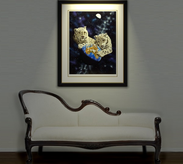 シム・シメール 版画 ホワイトタイガー 宇宙 地球 動物 虎 絵画(シルク