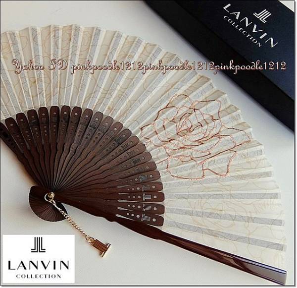 ◆ランバン ロゴチャーム＆ケース付き 扇子 未使用◆薔薇◆
