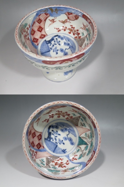 ♪古伊万里　時代物　色絵　松梅　金鶴絵付け　盃洗