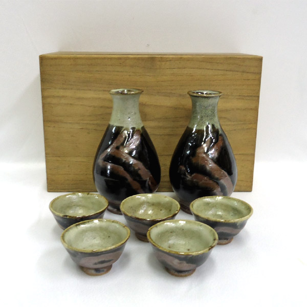 濱田門窯【酒器】益子焼 徳利 盃・ぐい呑み 浜田庄司門窯 共箱(益子