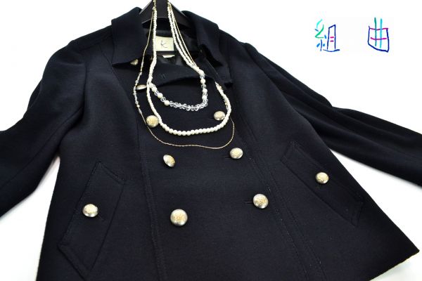 ◆組曲◆上質ウールミドル丈ピーコート ブラック 大きい6/15号