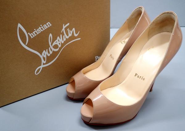 美品◆ルブタン エナメル オープントゥヒールパンプス 37.5