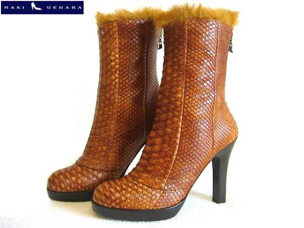 新品★マキウエハラ★パイソン本革ブーツ24.5㎝★百貨店