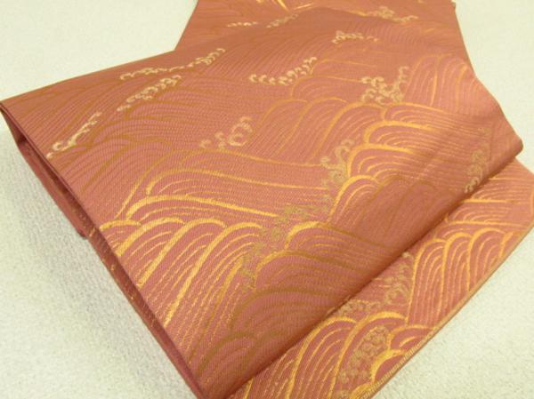 ★着物10★ 1円 逸品!!絹 小波文 袋帯 ☆☆☆☆☆