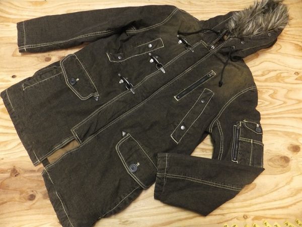 Allix Design Wear メンズ 中綿 デニム地コートジャケット 茶 L(L 
