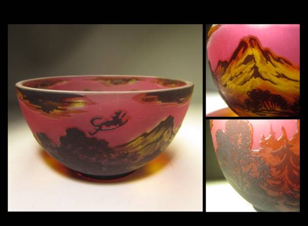 ●欧州 エミール・ガレ 被せガラス 茶碗◇湖水図◇美しい逸品●