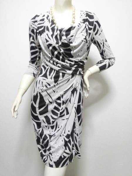 新品◆クードシャンス◆七分袖総柄ドレープワンピース◇36