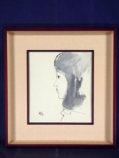 [sale]■風間完　女 横顔　墨　色紙