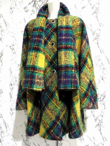 ディオール コート ウール チェック柄 M 黄色 レディース