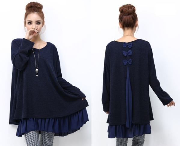 大きいサイズ★重ね着風★裾フリフリ★チュニックN