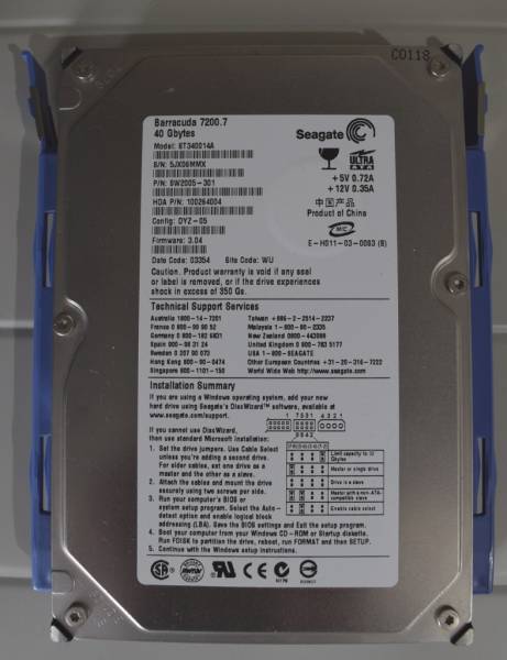 Disque Dur Interne Seagate Barracuda 40 Go – 7200.7 ST340014AS – SATA – 3.5 Pouces – Occasion