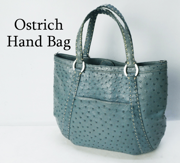 ☆オーストリッチ Ostrich レザー ハンドバッグ 青系☆β 【公式通販】