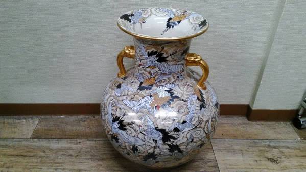 豪華 薩摩焼 大飾り壷 花瓶 金彩 千羽鶴 壺 古美術