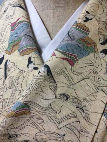 正絹 小紋 美品 平安絵巻柄