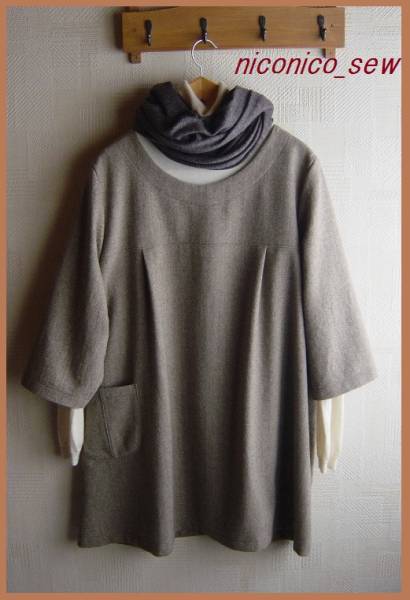 4L5L★茶系★杉綾織★ウールチュニックワンピース★ハンドメイド