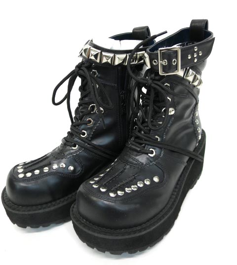 YOSUKE スタッズ付き厚底ショートブーツ/黒24cm