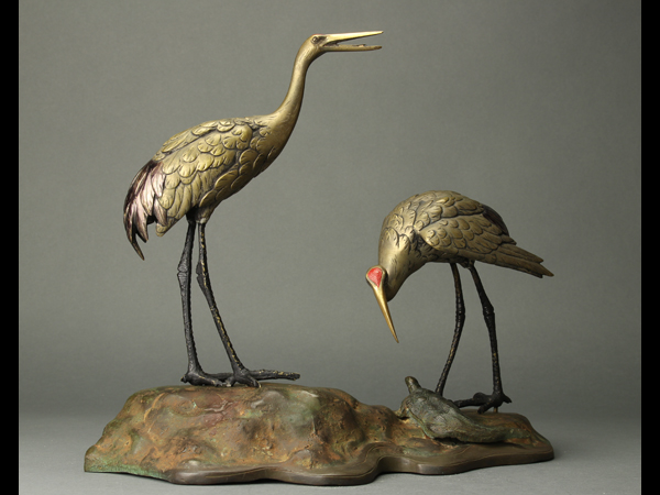 【流】美術品　銅製　鶴亀置物　床置　初だし品　IB019