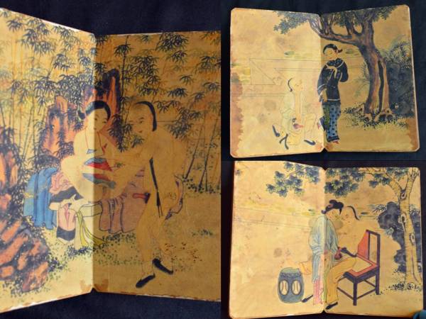 唐美人 中国清代春画 紙本 子富画「蘇州春宮図」肉筆 真作1 掛軸 皮 