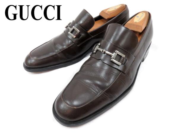 上質★伊製 グッチ GUCCI ビットローファー ブラウン 41 1／2 E