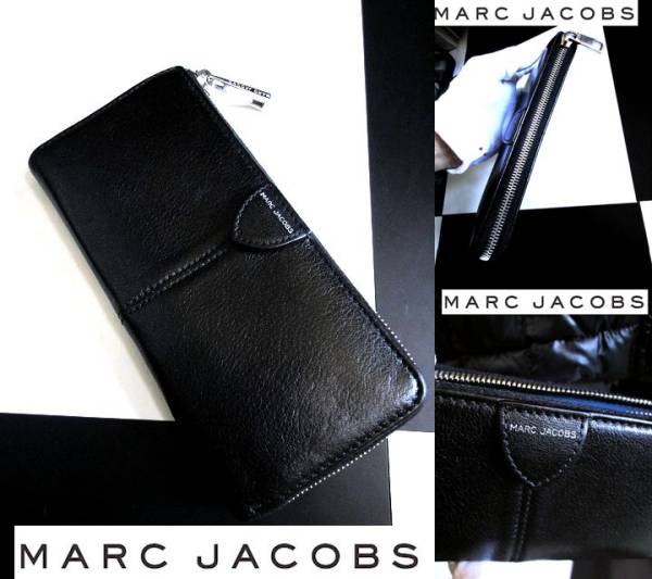 正規 極美品 MARC JACOBS 長財布 レザー ラウンドジップ 5万 黒