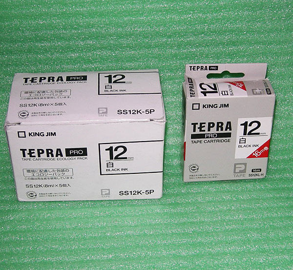 テプラPROテープSS12K 5個パック+SS12KL-H 1個 白/黒インク