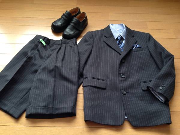 130cm YAH MINI フォーマルスーツ 靴セット 濃いグレー