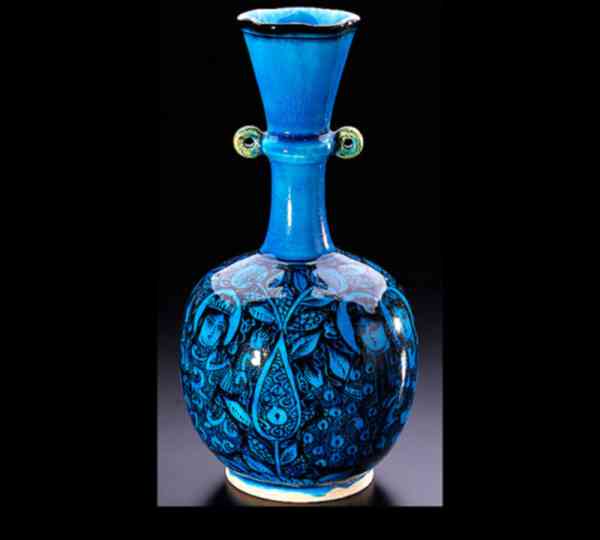 【月島美術】人間国宝 加藤卓男 青釉金彩胡姫文花入(真作保証)