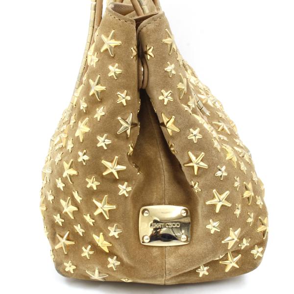 e406 ジミーチュウ スタースタッズ ハンド バッグ 茶 ゴールド