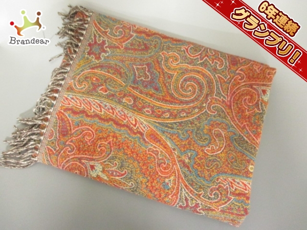 エトロ ブランケット 新品同様 レッド×ブルー×マルチ ウール