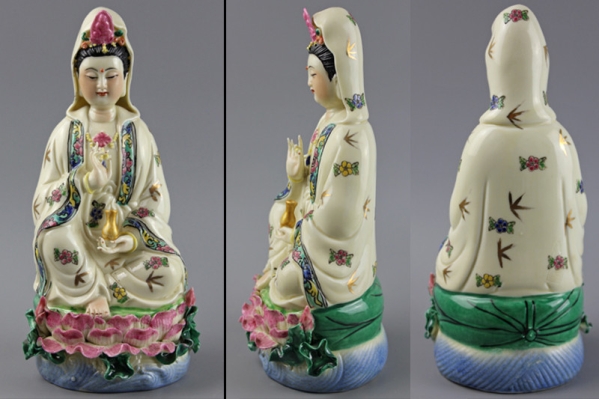 ≡雅蔵≡Y099 徳化白磁 彩絵 観音菩薩蓮座造像 仏教美術 中国 ≡雅蔵≡Y099 徳化白磁 彩絵 観音菩薩蓮座造像 仏教美術 中国