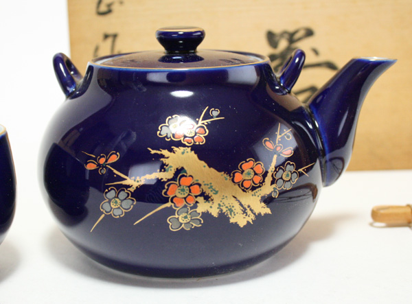 未使用・有田焼・急須湯飲み5個セット・青ブルー・梅花柄湯呑_2