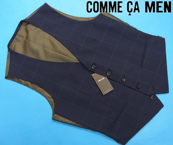 新品2万★コムサメン ウインドペンチェックドレスジレ48/L濃紺