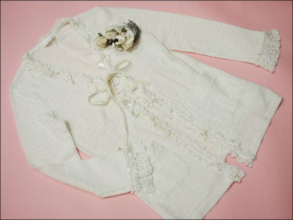 【美品】インゲボルグ*生成*ベロアリボン使いロングカーディガン