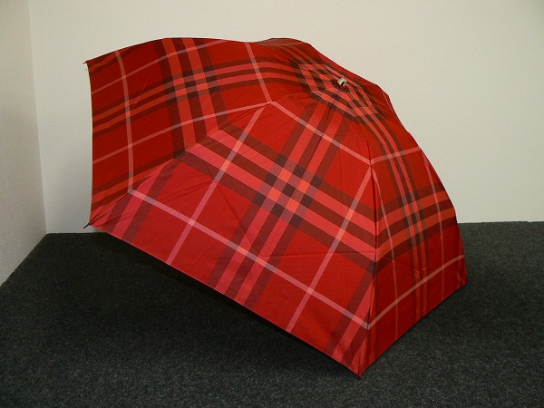 FA1038 BURBERRY バーバリー 折傘 USED美品 レッドチェック 1円 送料