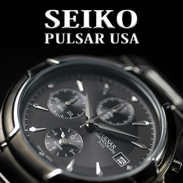 1円×5本セイコー逆輸入PULSARクロノグラフ全身黒塗50m防水