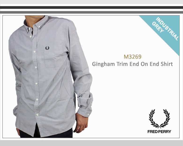 フレッドペリー Fred Perry 長袖ギンガムトリムエンドシャツ M3269 グレー サイズM 定価12，000円＋税
