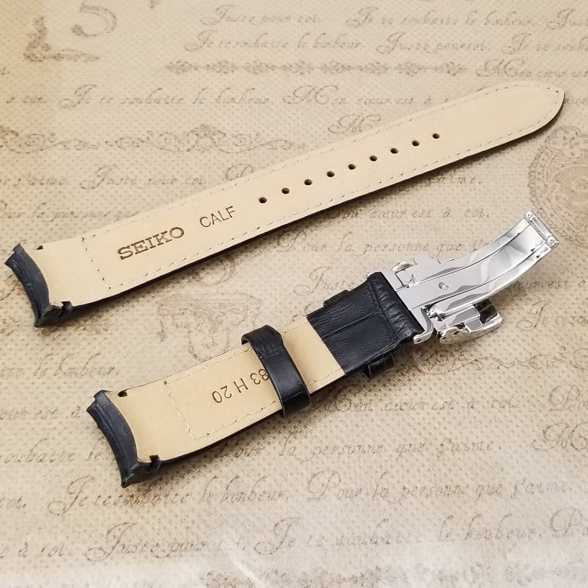 純正 Seiko セイコー 20mm 腕時計バンド Premier SRX007/SPC067P2/5D88-0AD0 用 レザーベルト 黒 Dバックル付 L083011J0