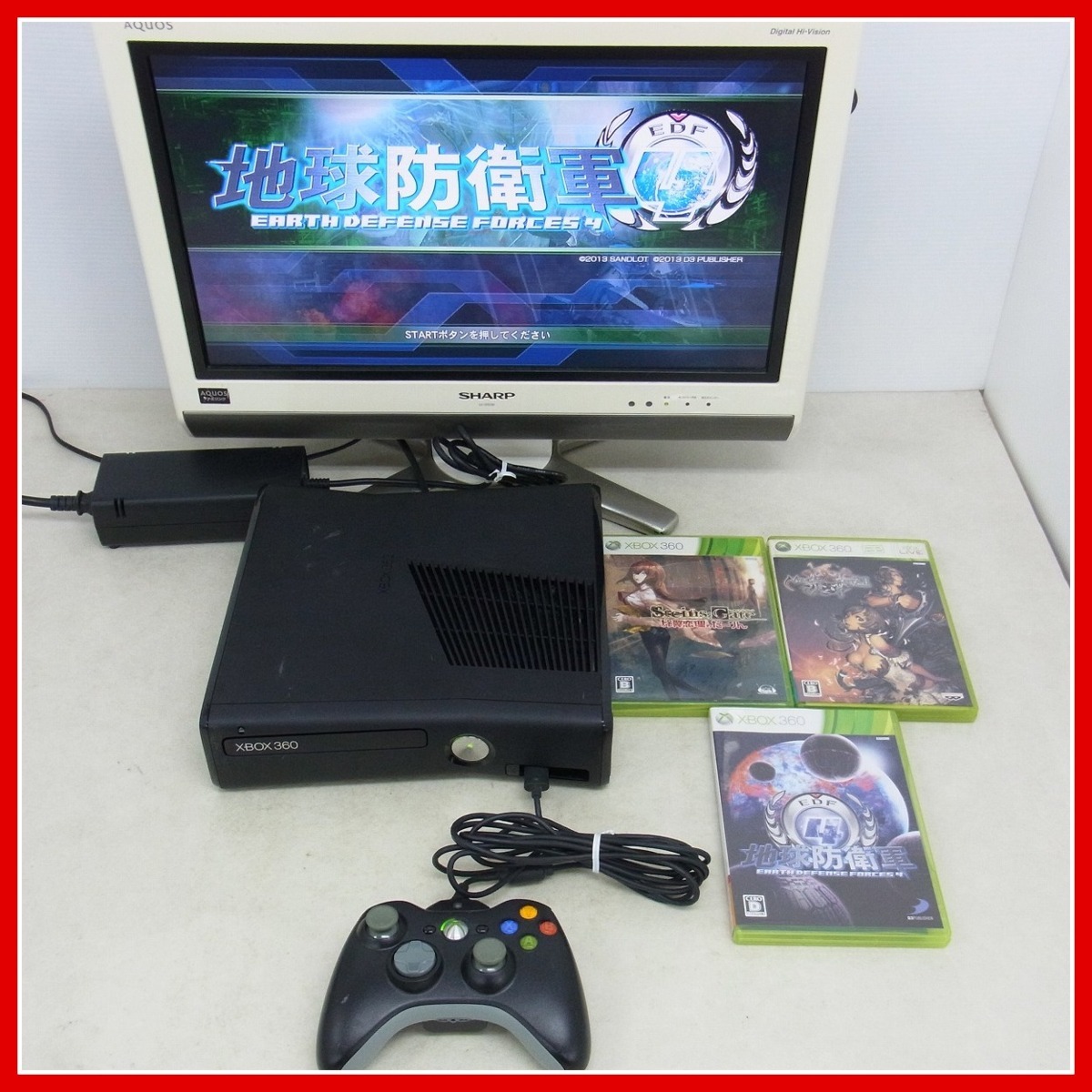 動作品 XBOX360S 本体一式 4GB + 地球防衛軍4/シュタインズ・ゲート 比翼恋理のだーりん/マグナカルタ2 3本セット Microsoft【20