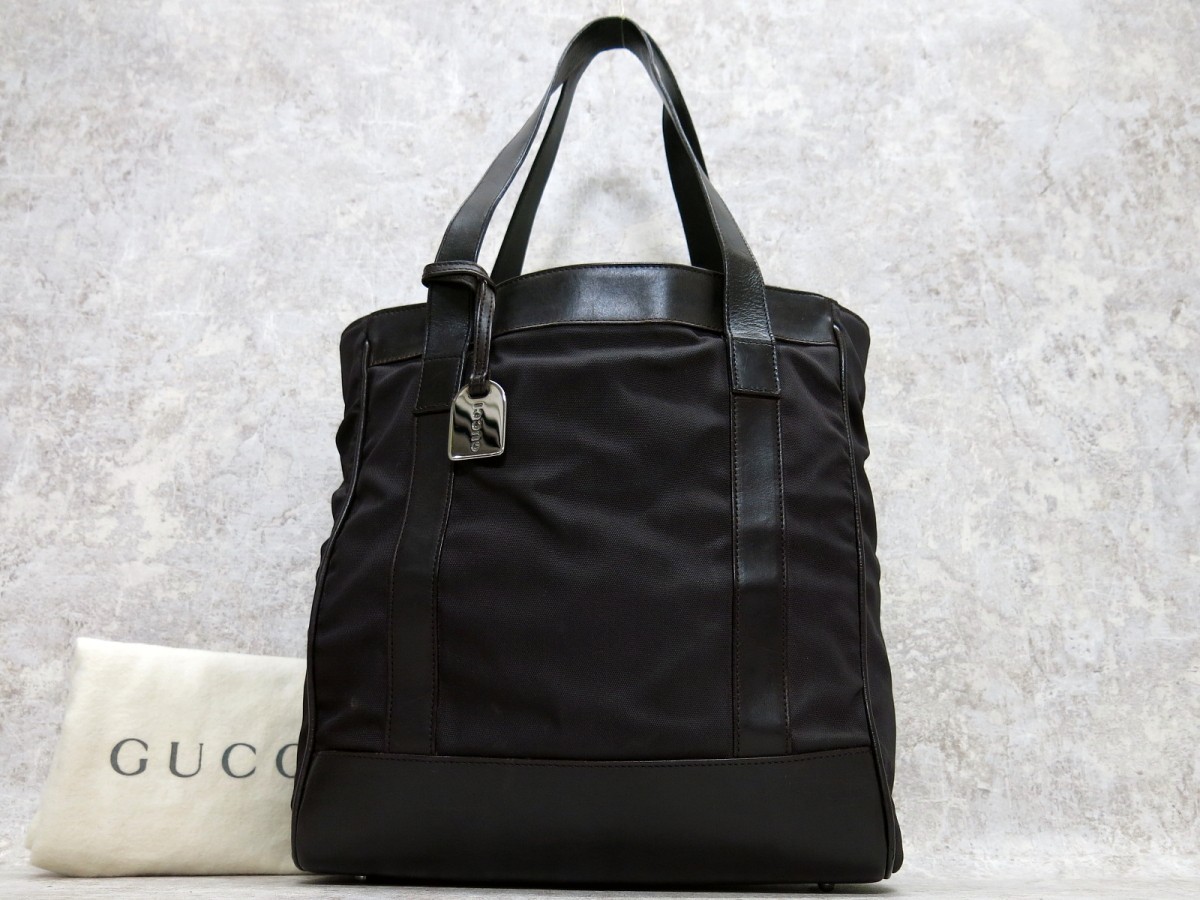 □GUCCI グッチ□メンズ□ナイロン カーフ レザー 本革□トート バッグ 
