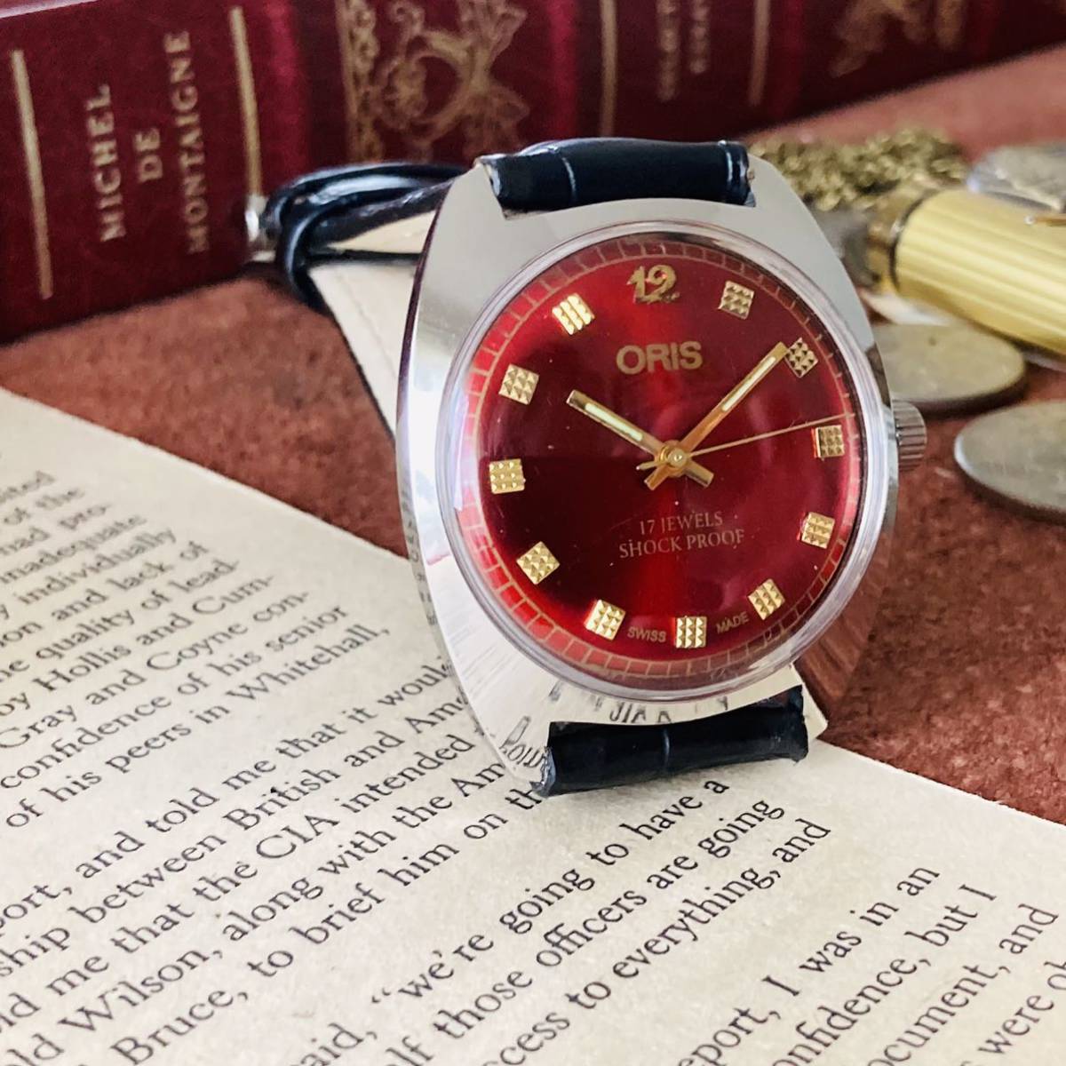 再再販 カッコイイ 美品 大人気 オリス Oris 手巻きメンズ腕時計 レッド 赤 腕時計 アナログ Oakandlily Ca