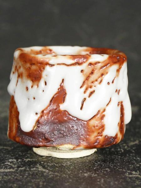 真作】【WISH】玉置保夫「赤志野 盃」共布付 志野焼 共箱 〇岐阜