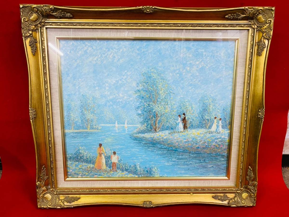K-6826④: 絵画 油絵 ヨーロッパ 湖 額装 美術品/現状品