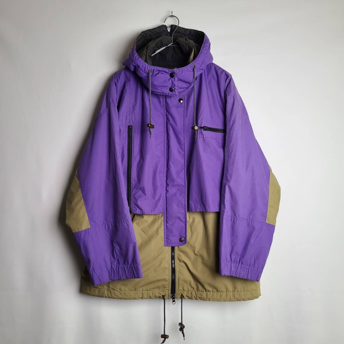 【送料込】80s LONDON FOG 中綿 ナイロン デザイン ジャケット L 紫 カーキ フーディ ロンドンフォグ 70s 90s ビンテージ 古着 オールド