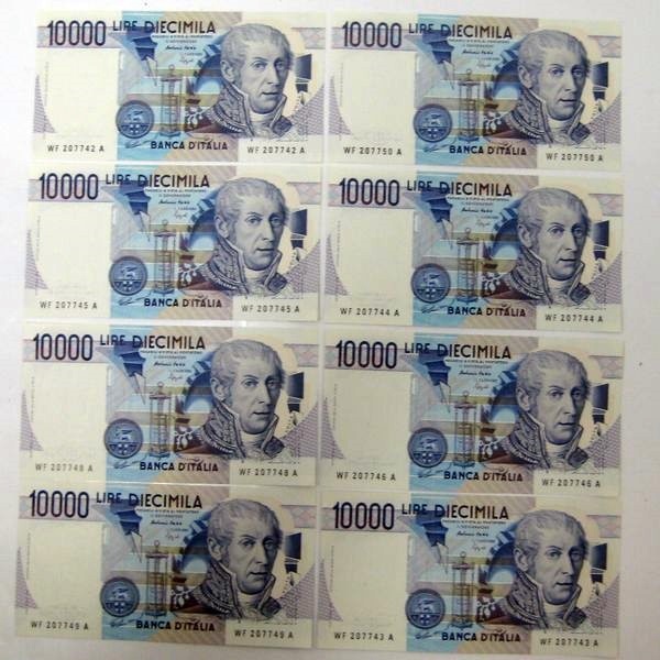 飾り物や収集用などに 海外旧紙幣 イタリア旧紙幣 80 000リラ分 計8枚