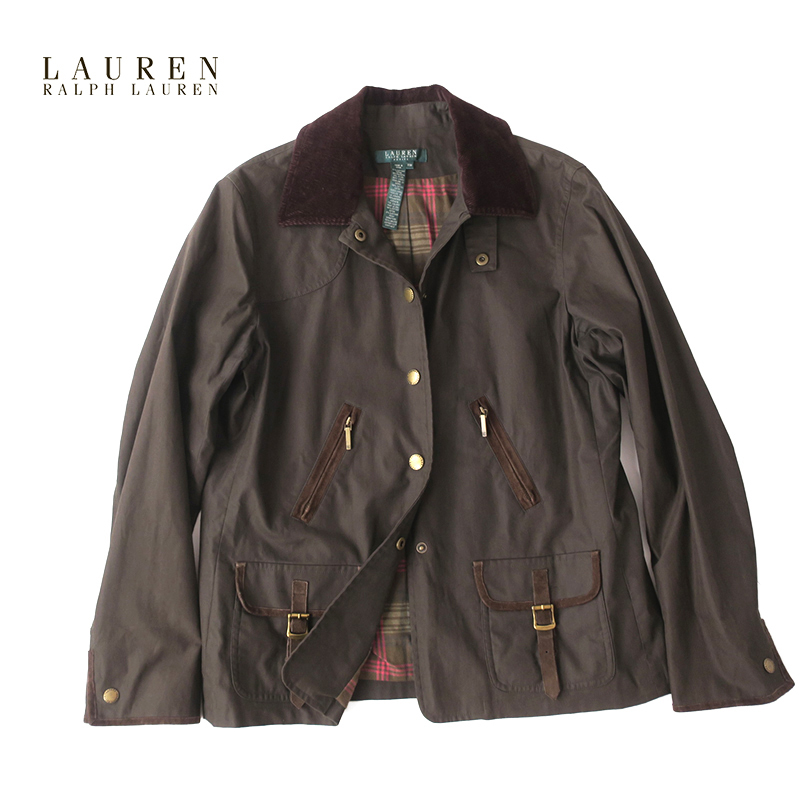 【美品】ラルフローレン ハンティングジャケット S TALON 襟コーデュロイ LAUREN ラルフローレン ハンティングジャケット/コーデュロイ襟 カーキ