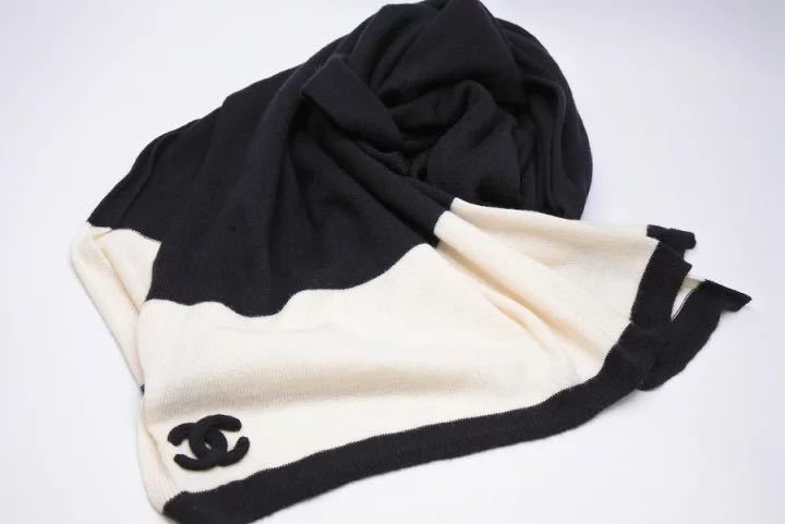 シャネル CHANEL マフラー ココマーク ブラック ホワイト ウール